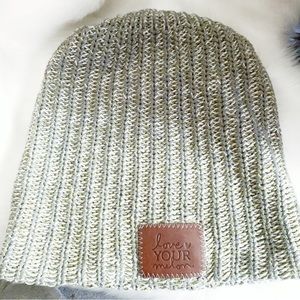Love Your Melon Gray Cable Knit Woven Cotton Boho Beanie OS